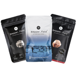 Ensemble : poivre Kampot noir et rouge, sel de Kampot à gros grains