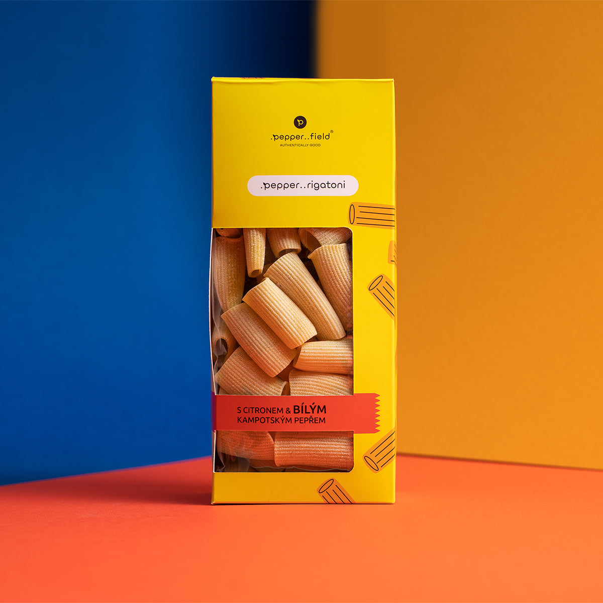 Prémiové těstoviny .pepper..rigatoni s citronem a bílým Kampotským pepřem