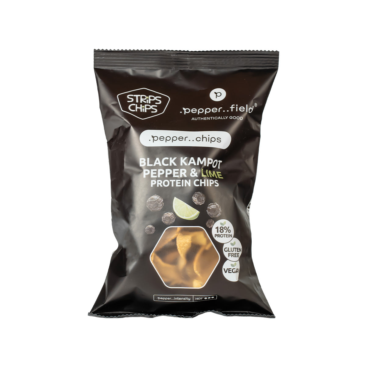 Proteinové chipsy s černým Kampotským pepřem a limetkou