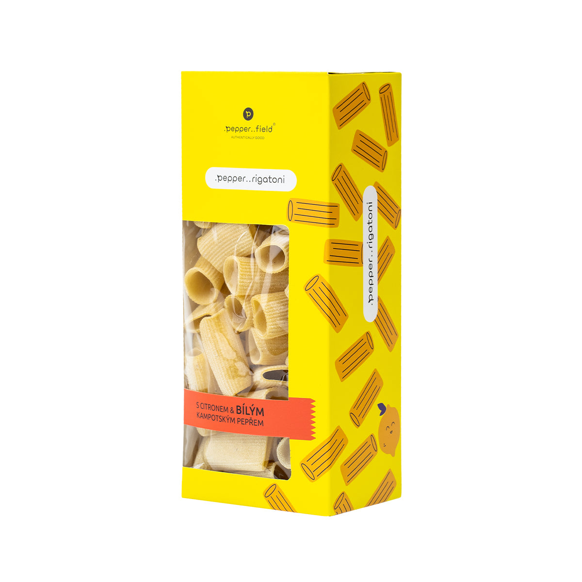 Prémiové těstoviny .pepper..rigatoni s citronem a bílým Kampotským pepřem