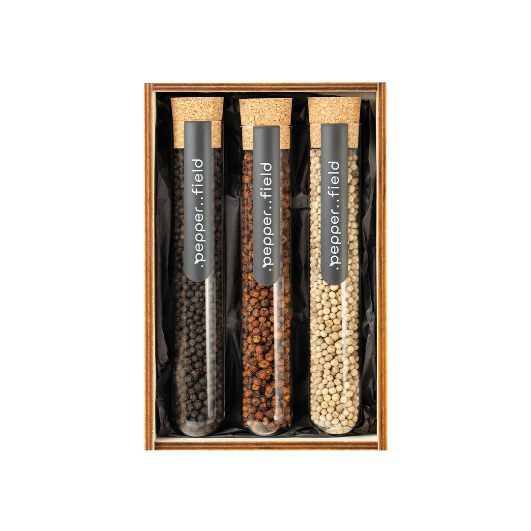 Ensemble de grands tubes à essai avec 3 types de poivre en coffrets cadeaux (3 × 70 g) 